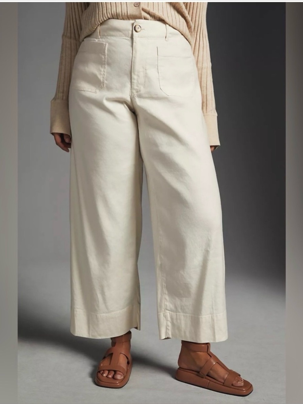Maeve by Anthropologie The Colette Linen Blend Crop Wide-Leg Pants Chalk White